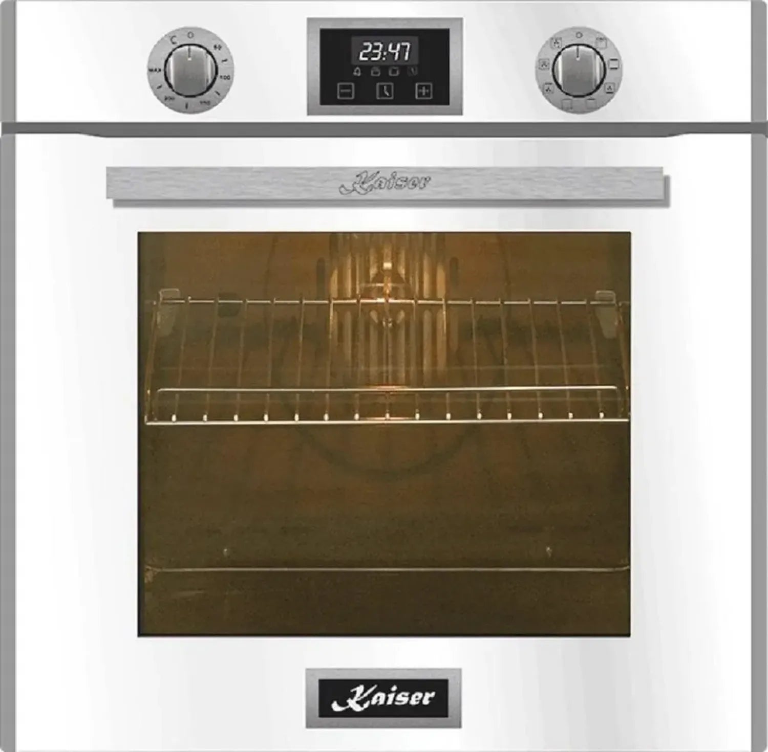 Kaiser Einbaubackofen 60 cm, weißes Glas, 10 Funktionen, Heißluft, Grill, LED-Anzeige, katalytische Selbstreinigung, 79L