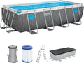 Bestway Stahlrahmen-Pool Set mit Pumpe und Zubehör, 488x244x122 cm, 11.532 Liter, Rattan-Look
