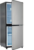 Merax 106L Kühlschrank-Gefrierkombination, 7-stufige Temperaturregelung, leise 45 dB, mit LED-Licht, verstellbare Böden, Grau-Silber