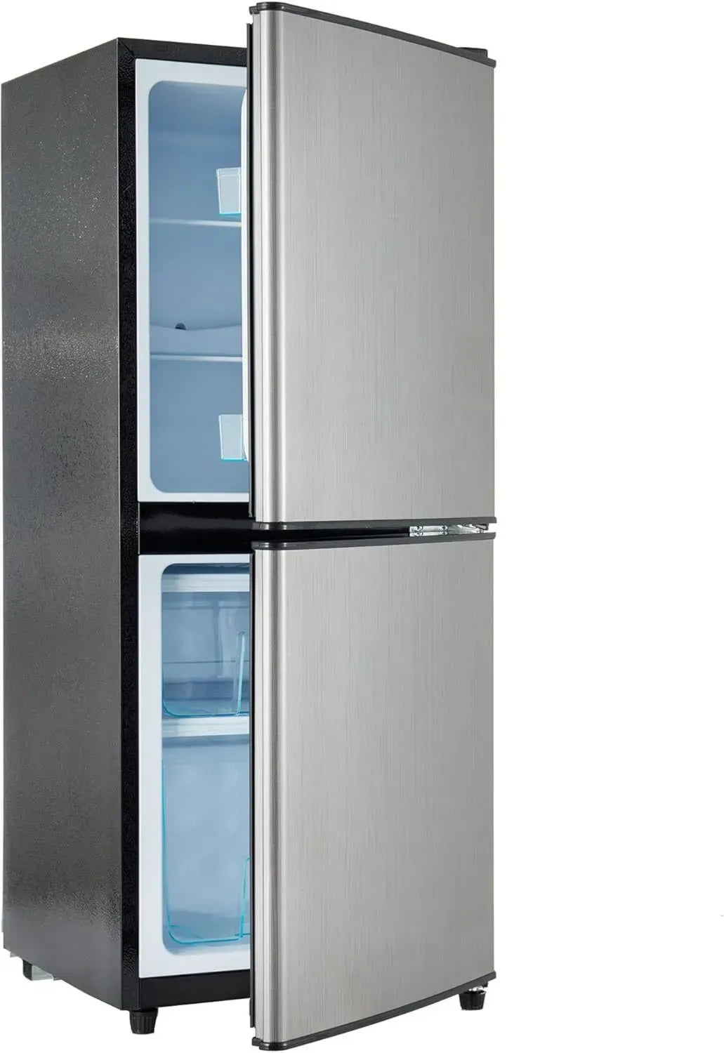 Merax 106L Kühlschrank-Gefrierkombination, 7-stufige Temperaturregelung, leise 45 dB, mit LED-Licht, verstellbare Böden, Grau-Silber