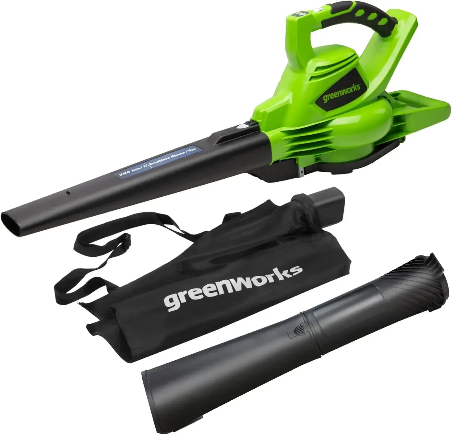 Greenworks Akku-Laubbläser GD40BV, bürstenlos, 280 km/h, 9,63 m³/min, inkl. 45L Fangsack, ohne Akku & Ladegerät, 3 Jahre Garantie