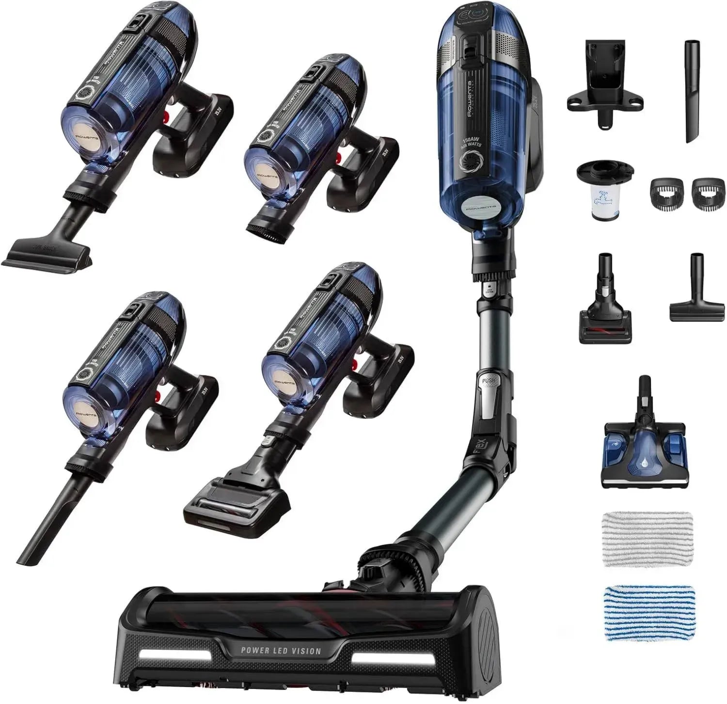Rowenta kabelloser Akku-Staubsauger X-Force Flex 12.60 Aqua, 2-in-1, 150 AW, 45 Min Laufzeit, mit Aqua- und LED-Düse, Flexgelenk, Blau-Schwarz