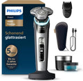Philips i9000 Prestige Herrenrasierer, Nass- und Trocken, mit Trimmer, Drucksensor, Reinigungsstation, Bartstyler, Ladestation, Reiseetui, Grau-Silber
