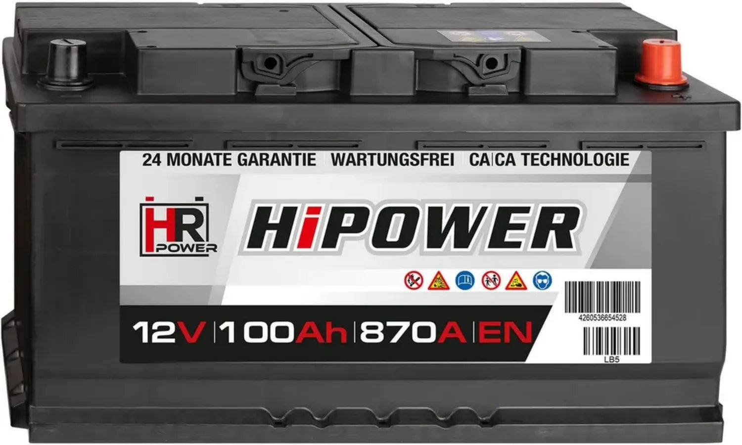 HR HiPower 12V 100Ah Autobatterie mit Calcium-Calcium-Technologie