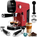 Aigostar Espressomaschine - Kompatibel mit Kapseln & gemahlenem Kaffee, 20 Bar, Touch-Display, 1-2 Tassen, mit Milchaufschäumer, 0,9L, 1350W, Edelstahl Rot