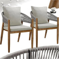 Moderne Gartenmöbel Set aus Holz und Seil, 2er Set Balkonstühle in Greige