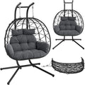 Doppel-Hängesessel aus Rattan für drinnen und draußen – Verstellbarer XXL-Hängestuhl, Schwarz, inkl. Kissen – Belastbar bis 220kg, Ideal für Garten und Terrasse