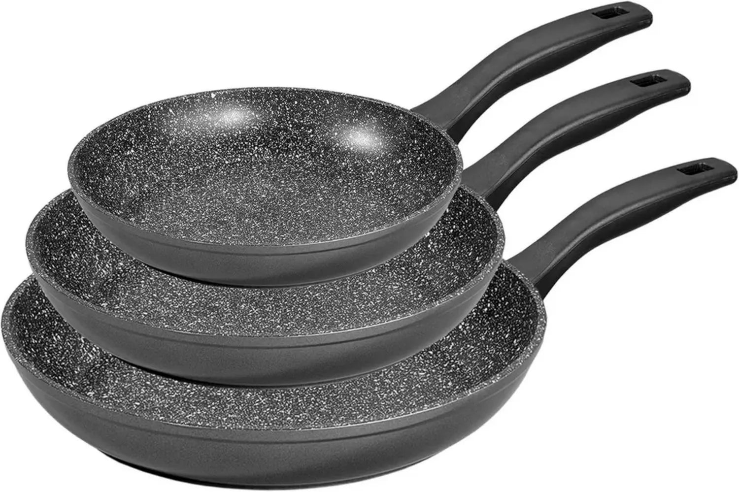 STONELINE Pfannenset 3-teilig aus Deutschland, 20/24/28 cm, Antihaftbeschichtung mit Steinpartikeln, geeignet für Induktion und Backofen, für alle Herdarten, fettfreies Braten