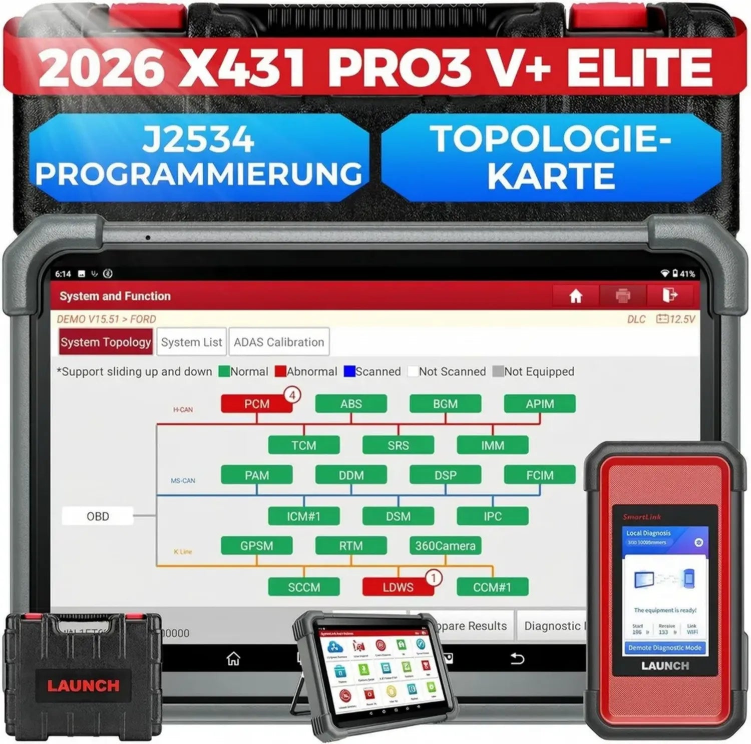 LAUNCH X431 PRO3 V+ Elite: Intelligentes Bidirektionales Diagnosegerät mit J2534 und HD-LKW-Scan