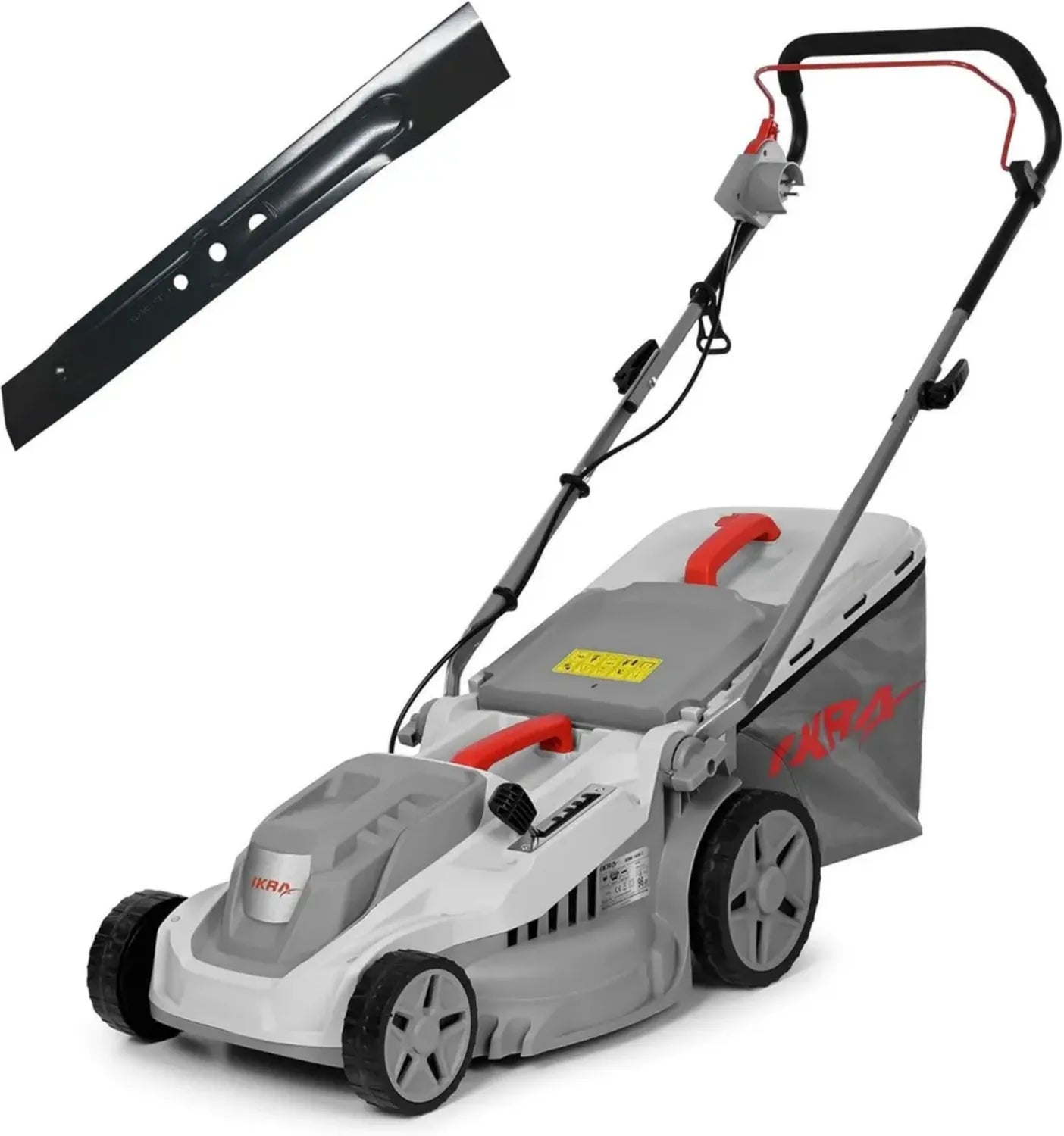Elektrischer Rasenmäher 1600W, 38cm Schnittbreite, Höhenverstellung 30-75mm, Ersatzmesser inklusive