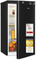 Exquisit Kühlschrank 76L, Energieklasse E, leise 41 dB, kompakt mit LED-Licht, manuelle Steuerung, Glasböden, Gemüseschale, schwarz
