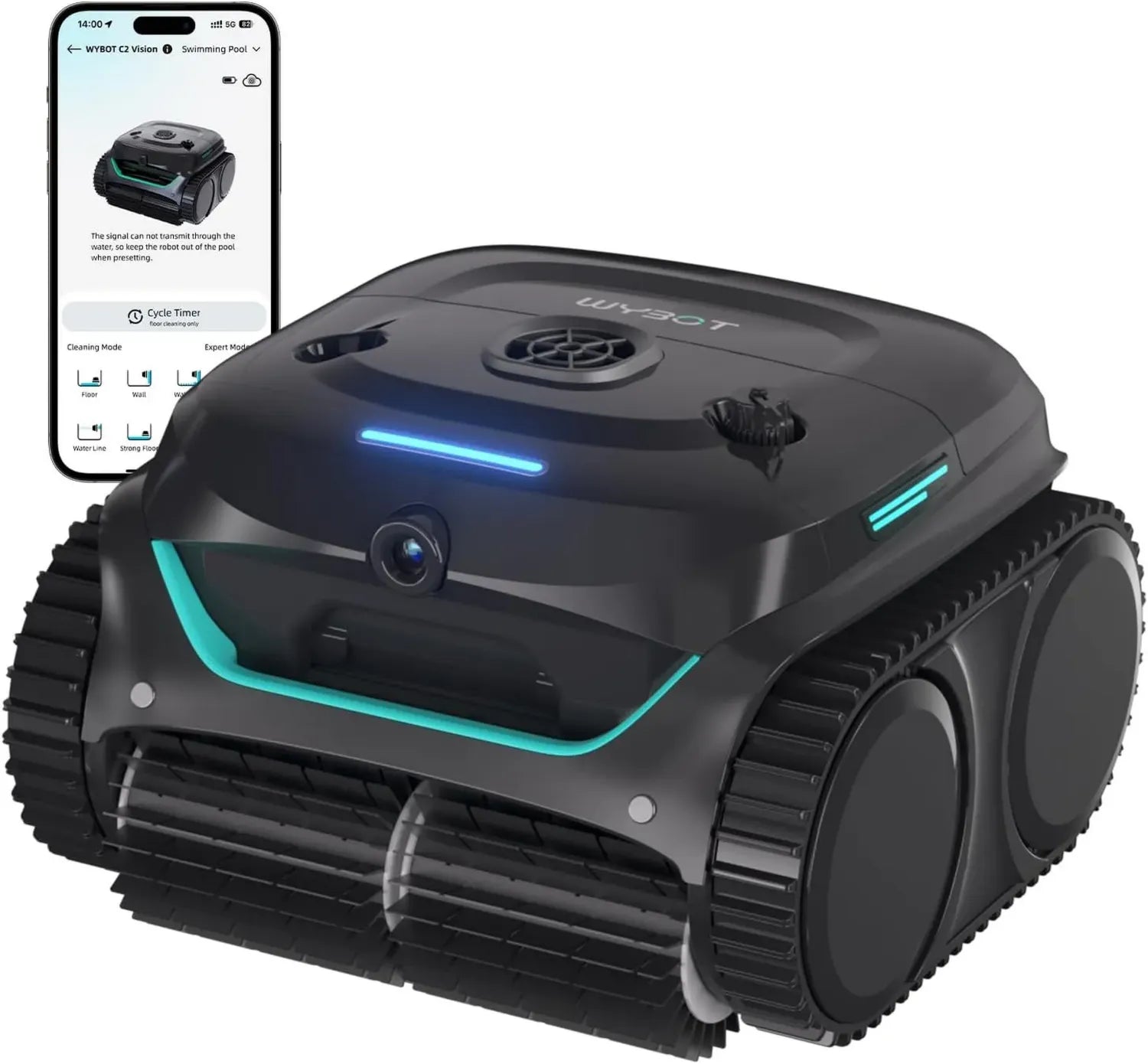 WYBOT C2 Vision-Poolroboter 2025 mit KI-Kamera, 8 Modi, starker Saugleistung, Dual-Filter, Wasserlinienreinigung, App-gesteuert, schwarz-dunkelgrün
