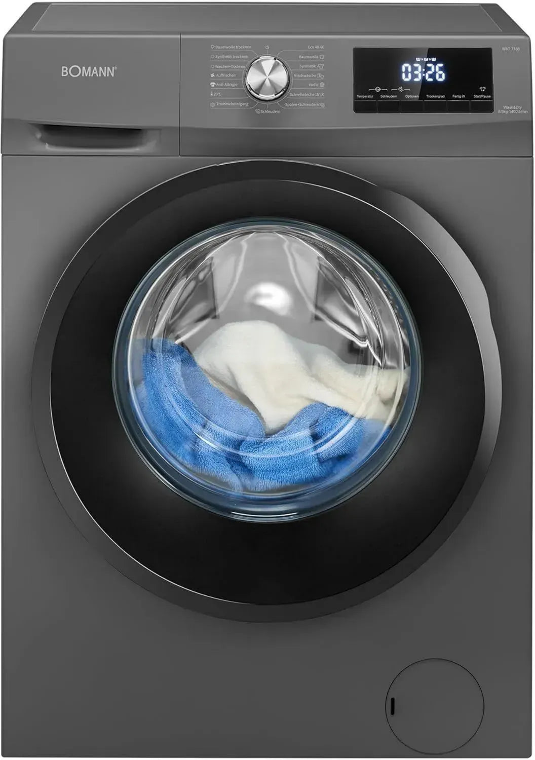 Bomann® 2-in-1 Waschtrockner, 8 kg Waschen / 5 kg Trocknen, Invertermotor, 1400 U/Min, 10 Jahre Garantie, Modell WAT 7186 Titan