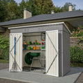 Gartenschuppen aus Metall 229x111x182 cm, wetterfestes Gerätehaus mit Satteldach und Doppeltür, inkl. Regalsystem, für Terrasse und Garten, grau