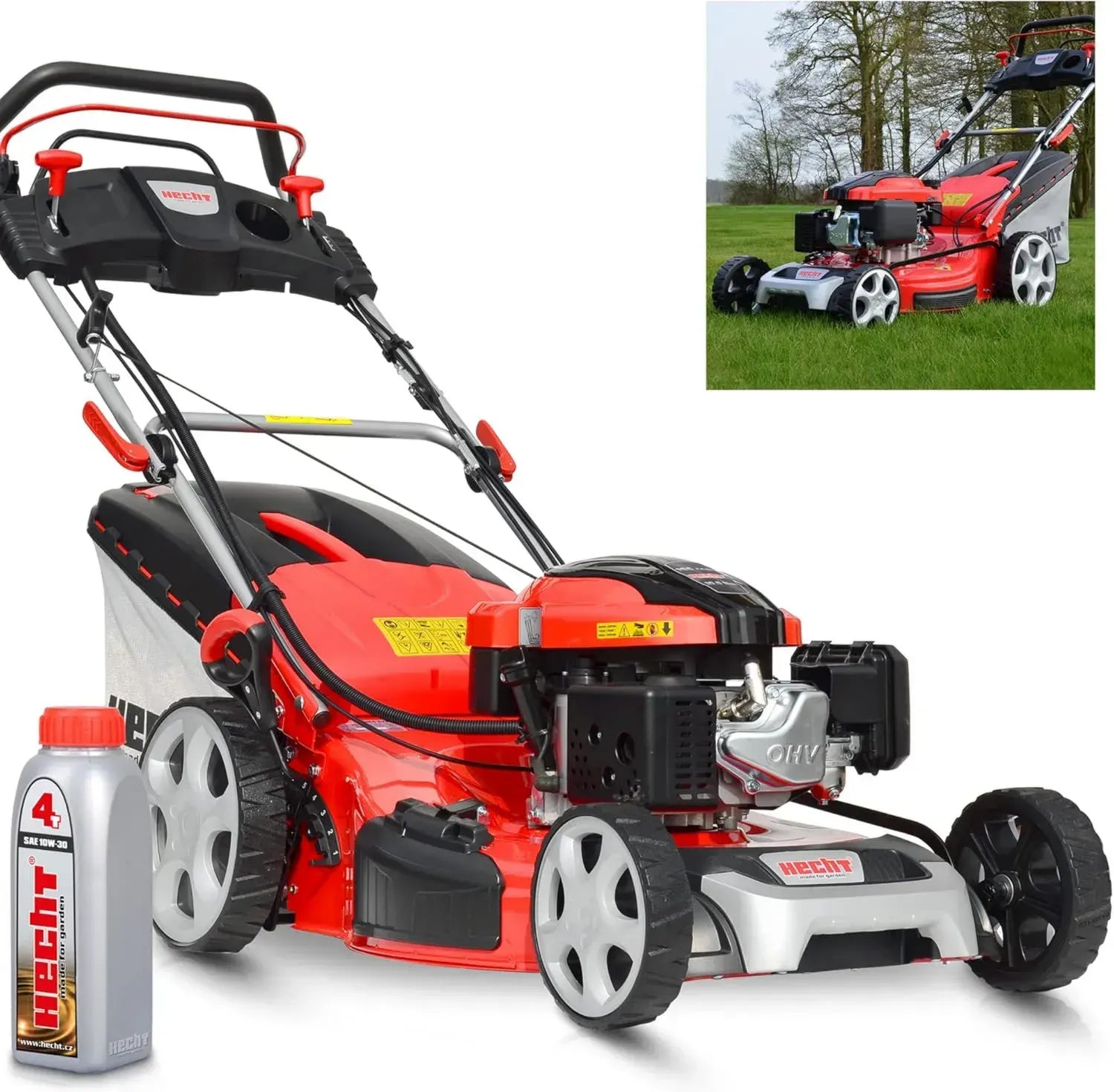 Benzin-Rasenmäher 5-in-1 mit 196 cm³ Motor, 56 cm Schnittbreite, 70l Fangkorb, Radantrieb, Mulch- und Seitenauswurf