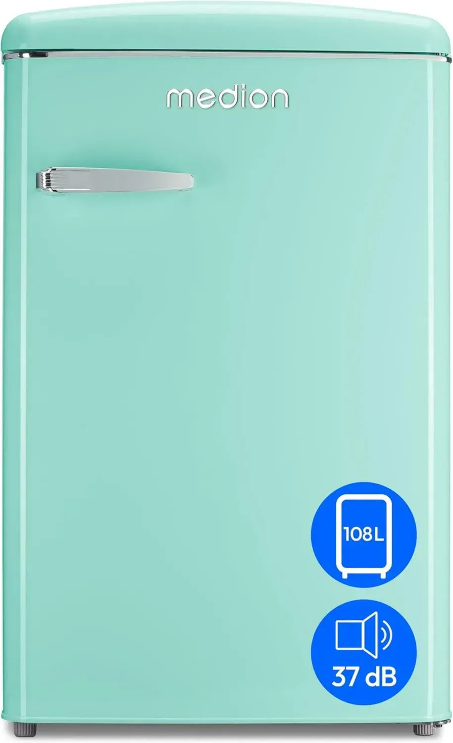 MEDION Retro Kühl-Gefrierkombination, 95L Kühlschrank, 13L Gefrierfach, LED Beleuchtung, Temperaturregelung, Grün