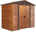 Outsunny Metall-Gerätehaus in Holzoptik 3m², wetterfest, mit Satteldach und Schiebetüren, 152x236x209 cm