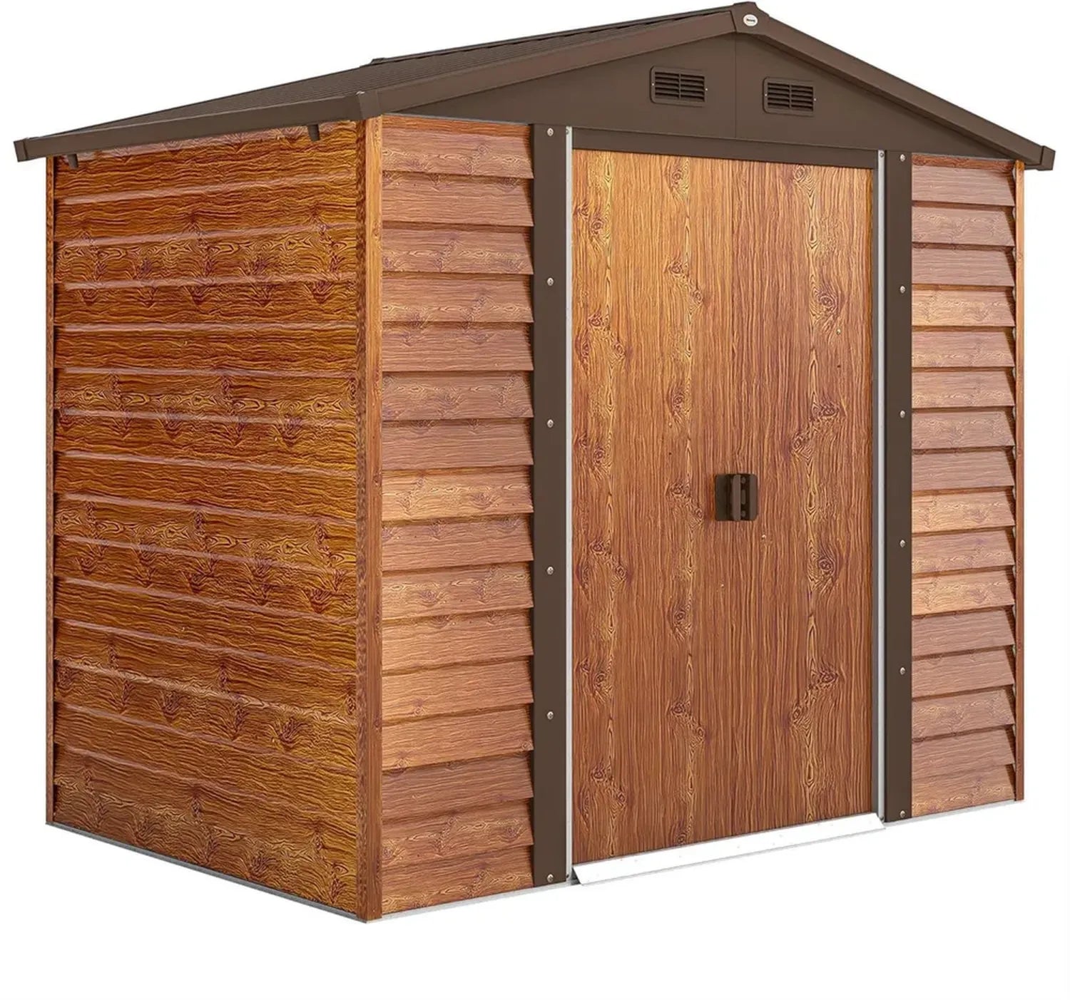 Outsunny Metall-Gerätehaus in Holzoptik 3m², wetterfest, mit Satteldach und Schiebetüren, 152x236x209 cm