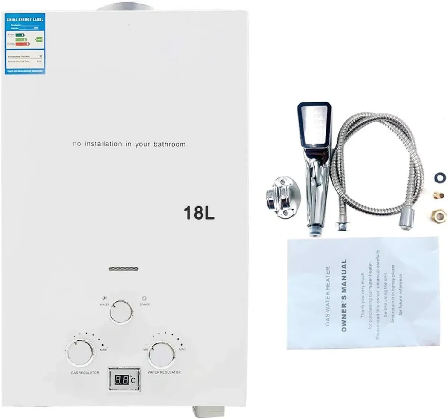 Mobiler Gas-Durchlauferhitzer 18L 36KW für Camping, Outdoor und Bad