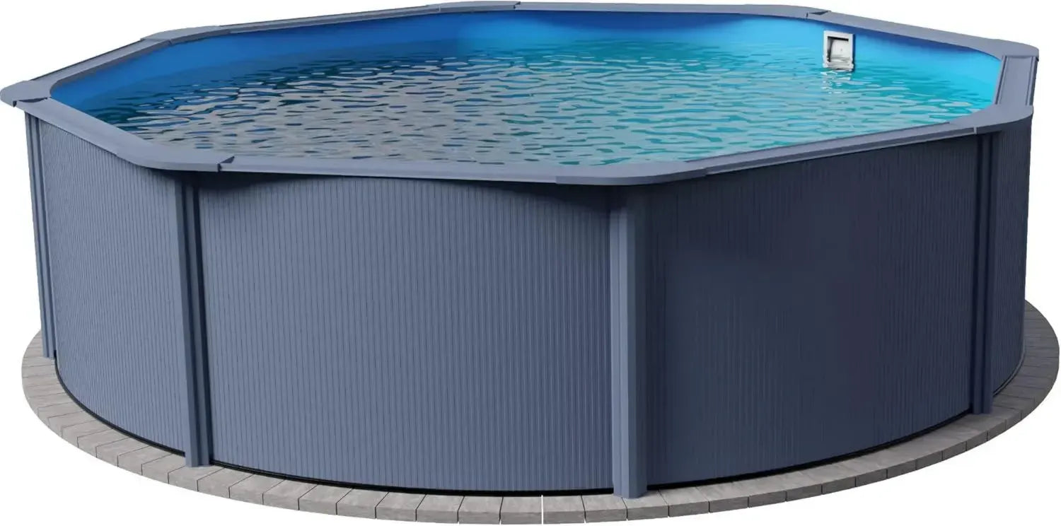 Runder Stahlwandpool 450x120 cm, Anthrazit, Blaue Folie, Überlappung