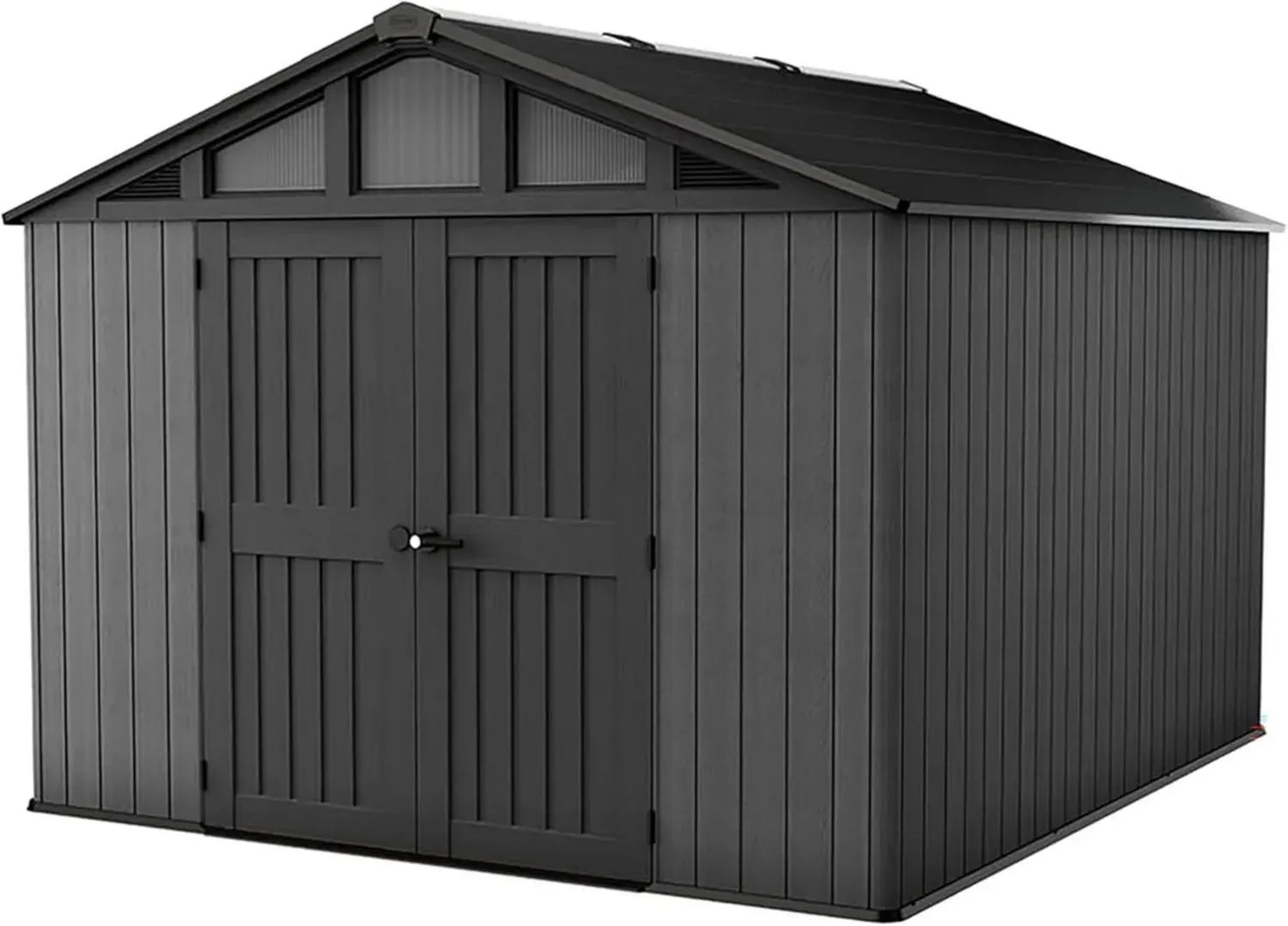 Keter Stronghold Gartenhaus 10x11,5 | Robustes Kunststoffgerätehaus mit Holzdesign, stahlverstärkt, wetterbeständig, abschließbar, Grau 350x305x251 cm