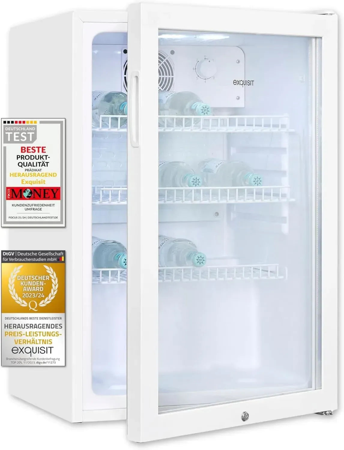Exquisit Glastürkühlschrank 118L mit Schloss und Umluft