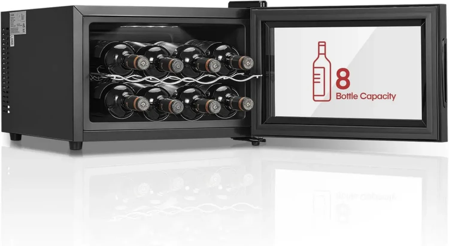 FOHERE Kompakter Weinkühlschrank, 8 Flaschen, LED-Display, Glastür, 22L, 8-18 °C