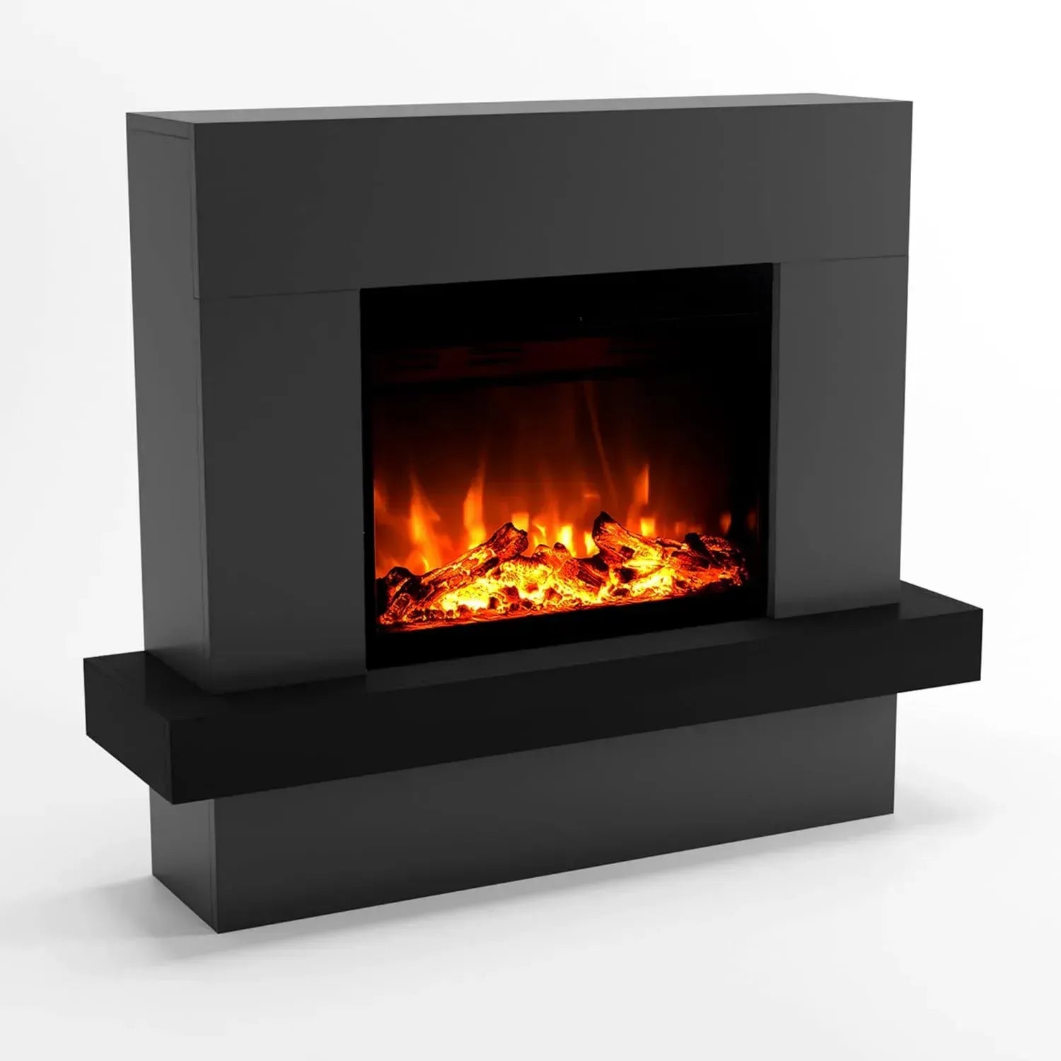 Elektrischer Standkamin mit LED-Flammen in 3 Farben und Fernbedienung, Heizung und Holzdeko, Grau, 114x97x32 cm