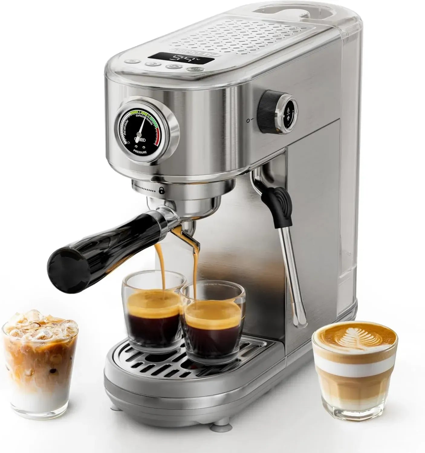 HIBREW Espressomaschine H10B - Edelstahl, Temperatur- und Volumensteuerung, Dampfreiniger