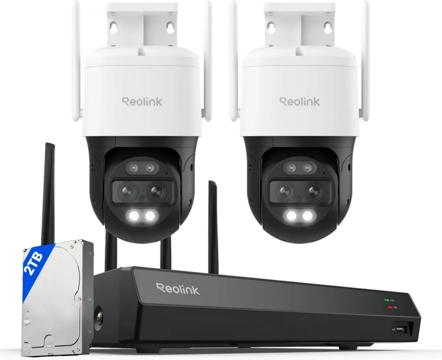 Reolink 4K 8MP WLAN PTZ Sicherheitskamera mit Dual-Objektiv, Auto-Tracking, 30m Nachtsicht, 4K NVR mit 2TB HDD, 24/7 Aufzeichnung, Modell RLN12W + 2 TrackMix WiFi