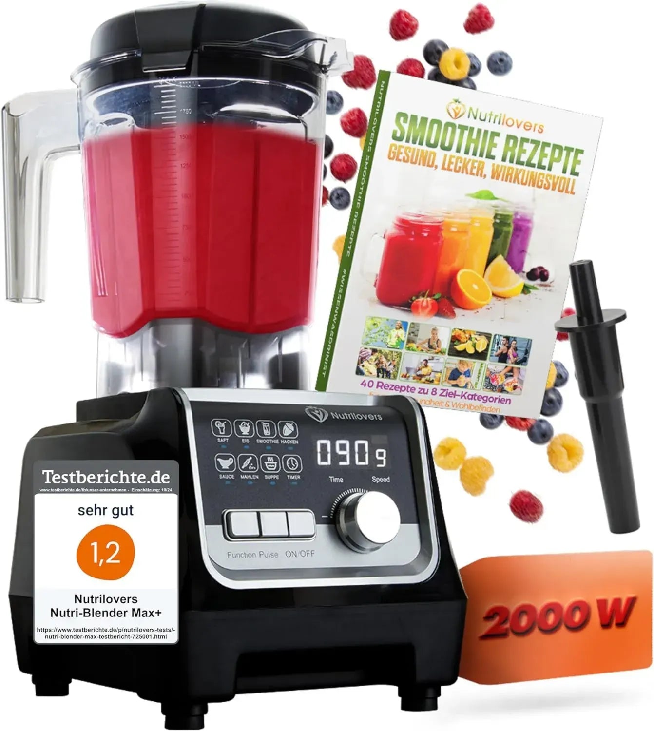 Leistungsstarker NUTRI-BLENDER MAX+ Mixer 2000W, 9 Stufen, 2L BPA-freier Tritan-Behälter, inkl. Smoothie-Rezeptbuch