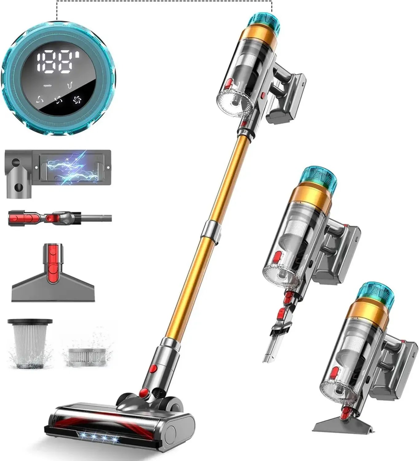 Kabelloser 600W Akku-Staubsauger, 55000Pa Saugkraft, 55 Minuten Laufzeit, Wandhalterung, Smart-Display, Anti-Verhedderungsbürste für Teppiche und Tierhaare