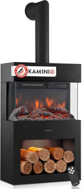 Elektrischer Kaminofen Henri mit 3D-Flammeneffekt und LED-Licht, inklusive Fernbedienung, Schwarz