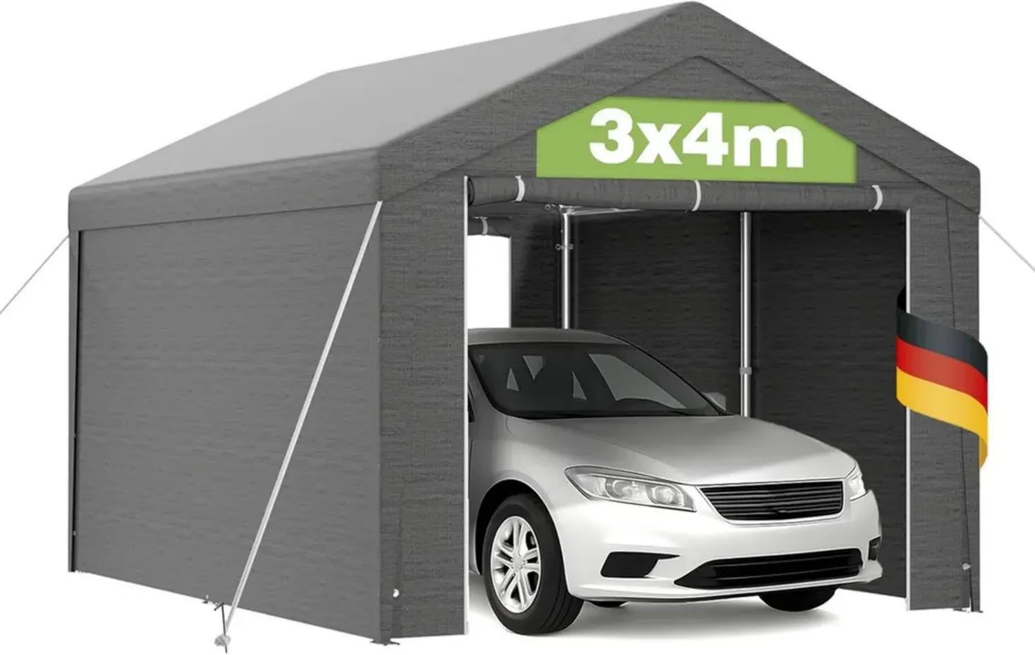 Gartenpavillon 3x4m mit wasserdichter PE-Plane, UV-Schutz, stabilem Metallrahmen, Stahlrohrkonstruktion, Dachverstärkung und abnehmbaren Seitenwänden in Grau