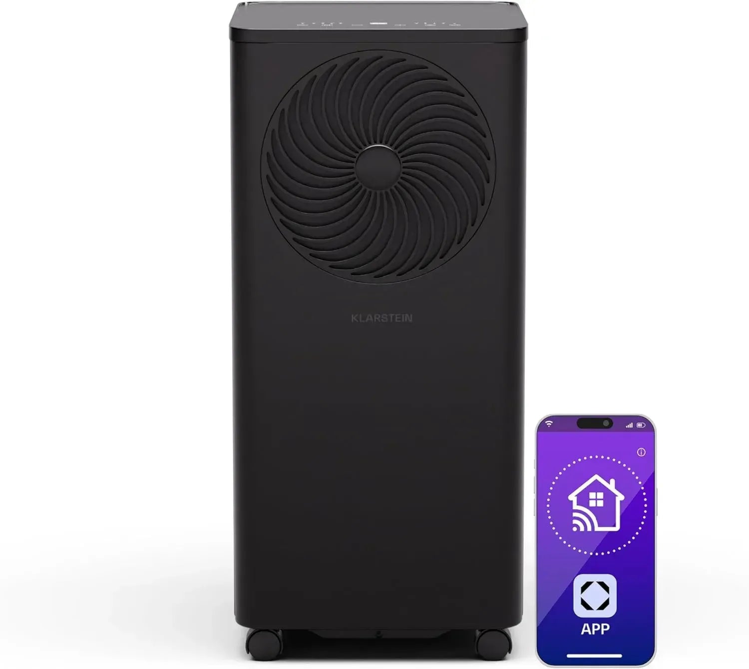 Klarstein Aero Ring Klimagerät 7000 BTU – 3-in-1 Funktion: Kühlung, Entfeuchtung, Ventilator, App- und Sprachsteuerung, Für Räume bis 25 m², Energieklasse A, R290, Mobil mit Rollen, Schwarz