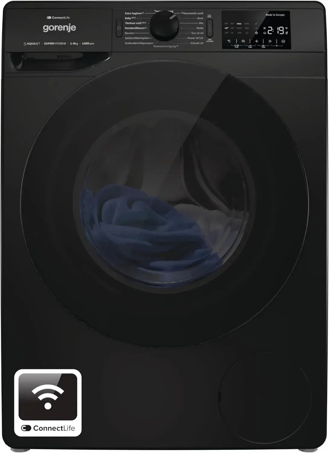 Gorenje 9kg Waschmaschine mit Dampftechnologie und Total AquaStop, 1400 U/Min, 15 Programme, Extra Hygiene, WaveActive Trommel