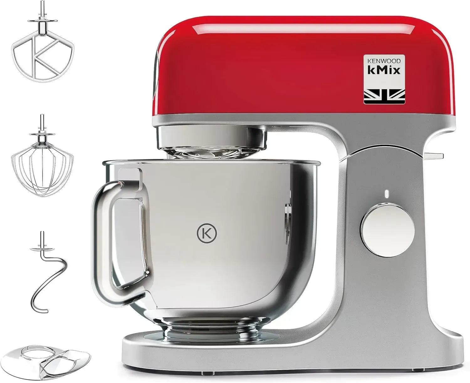 Kenwood kMix KMX750RD Küchenmaschine, 5L Edelstahl, 1000W, Sicheres Metallgehäuse, Inklusive Patisserie-Set und Spritzschutz, Rot