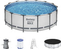 Bestway Stahlrahmenpool Set mit Filterpumpe, Ø 427 x 122 cm, Rund, Grau