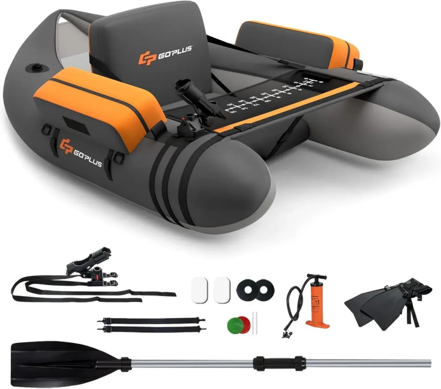 GOPLUS Angel-Bellyboot aufblasbar 150 kg, inkl. Paddel, Pumpe, Flossen, Fischlineal, Rutenhalter & Schultergurten