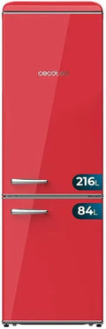 Cecotec Retro Kühl-Gefrierkombination 300L, energieeffizient, LED-Beleuchtung, Crisper Box, Temperaturregulierung, rotes Design