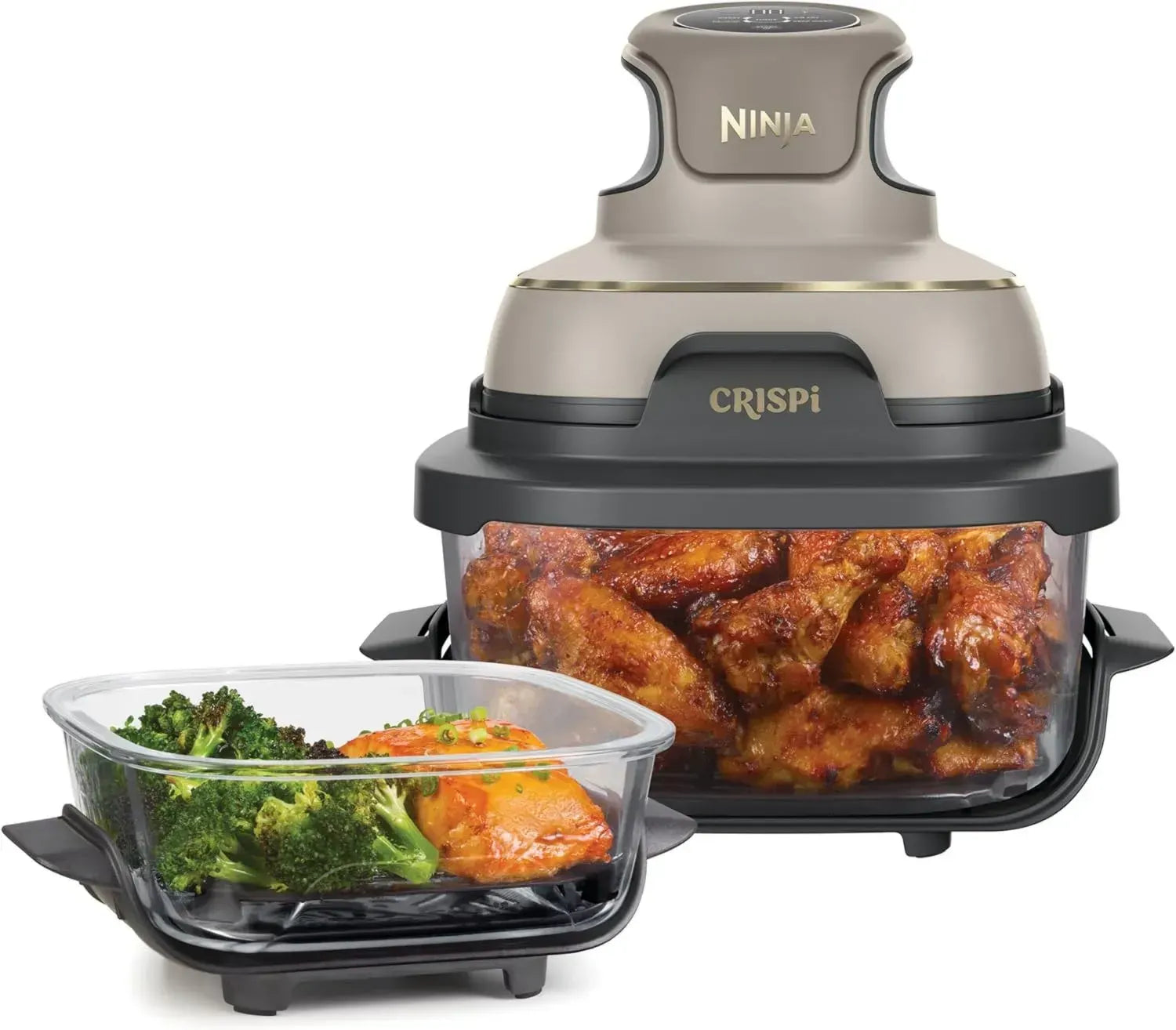 Ninja CRISPi Airfryer, 3,8 L, 4-in-1 Funktionen, 6 Portionen, 1700 W, inklusive Glasbehälter, Stone Gold
