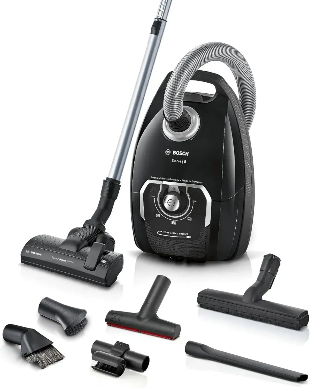 Bosch Staubsauger Serie 8 mit Beutel, optimal für Allergiker, 10 Jahre Garantie, Hygienefilter, umfangreiches Zubehör, 650 W, hergestellt in Deutschland