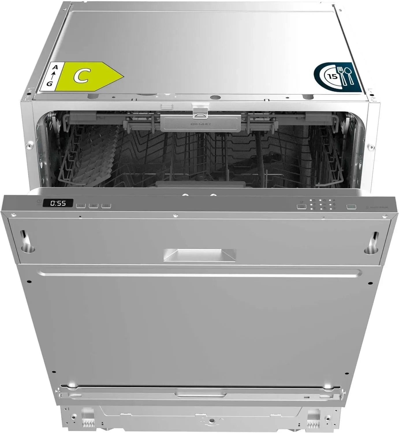 Cecotec 60 cm Einbau-Geschirrspüler Bolero Aguazero 6500 Full-BI C, 15 Maßgedecke, dritte Lade, energieeffizient, 6 Programme, Dualzone-Waschfunktion, O2-Trocknung, Inverter Plus Motor, Startzeitvorwahl
