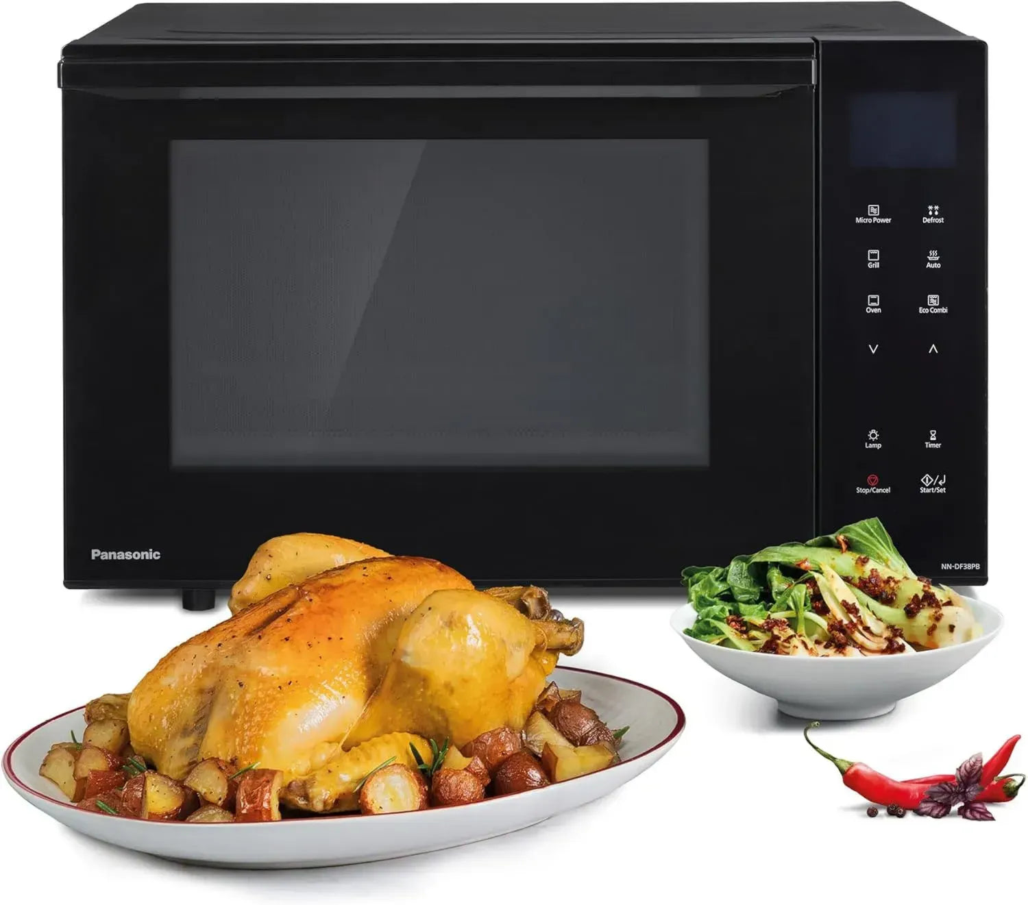 Panasonic NN-DF38PBEPG Inverter-Kombimikrowelle mit Grill, 1000 W, 23 l, Eco-Modus, ohne Drehteller, 16 Automatikprogramme, einfache Reinigung, Schwarz