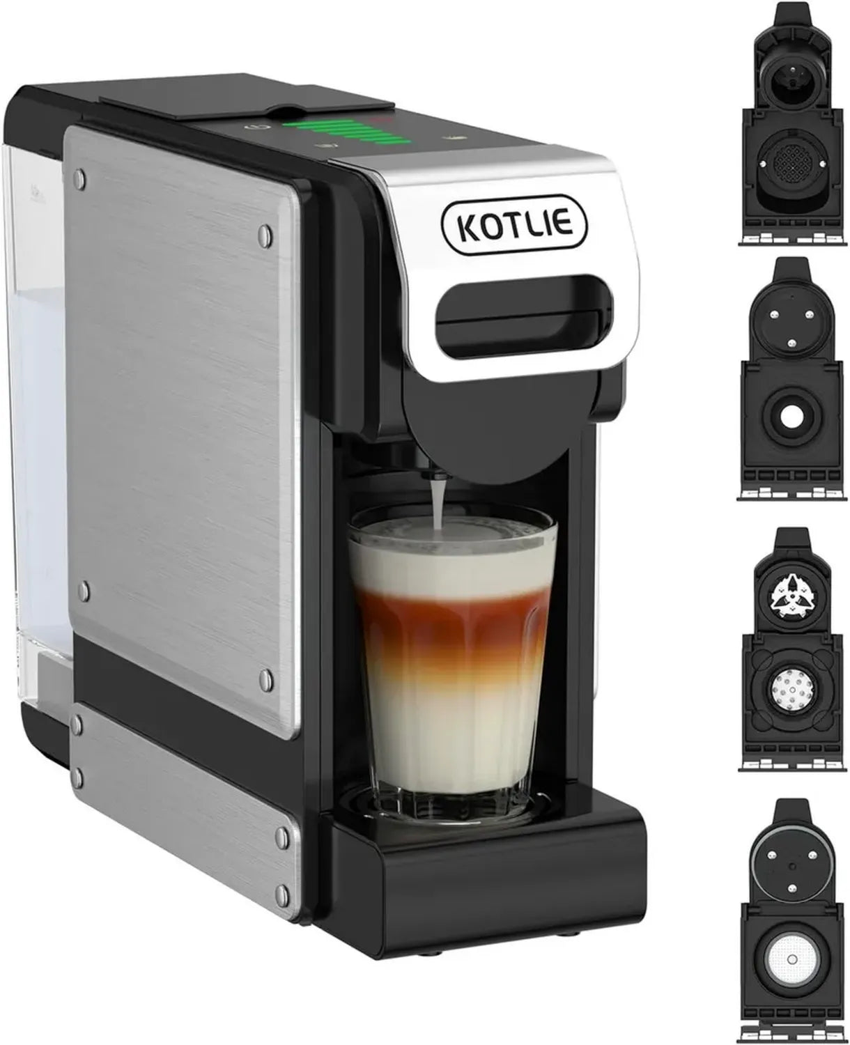 KOTLIE ST-550 Mehrfachkapsel-Kaffeemaschine, 4-in-1 für verschiedene Kapseln und gemahlenen Kaffee, 19 Bar Druck, Einstellbare Wassermenge in 7 Stufen