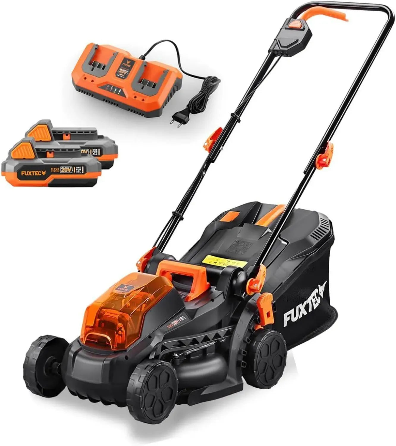 FUXTEC Akku-Rasenmäher 40V mit 2 Li-Ion Akkus 2Ah & Doppel-Ladegerät, 33cm Schnittbreite, Höhenverstellung