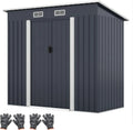 HOMASIS Metallgerätehaus mit Pultdach, 213x112x186cm, Schiebetüren & Lüftungsfenster, wetterfestes Gartenhaus in Grau