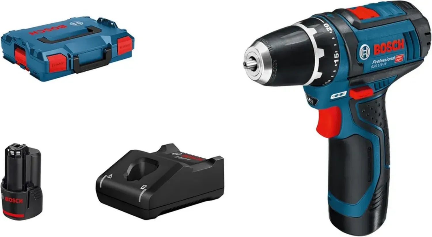 Bosch Professional 12V Akku-Bohrschrauber GSR 12V-15 Set mit Schnellladegerät und 2 Akkus
