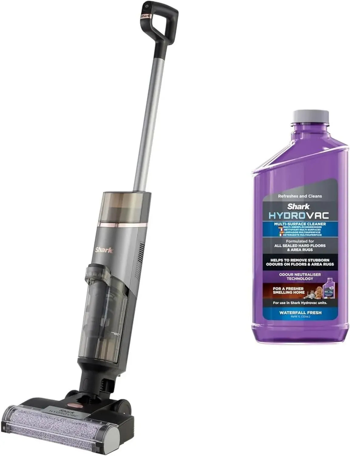Kabelloser Shark Staubsauger mit Wisch- und Selbstreinigungsfunktion für Hartböden und Teppiche, inkl. Ladestation und 1,5l Reinigungsmittel