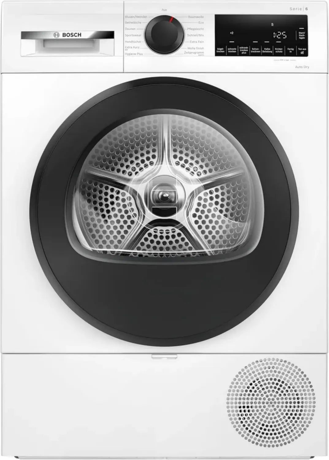 Bosch Wärmepumpentrockner 9 kg, Serie 6, Energiesparend, AutoDry Technologie, Komfortable Trommelbeleuchtung, Einfach zu reinigender Filter, Schonendes Trocknen, Weiße Ausführung
